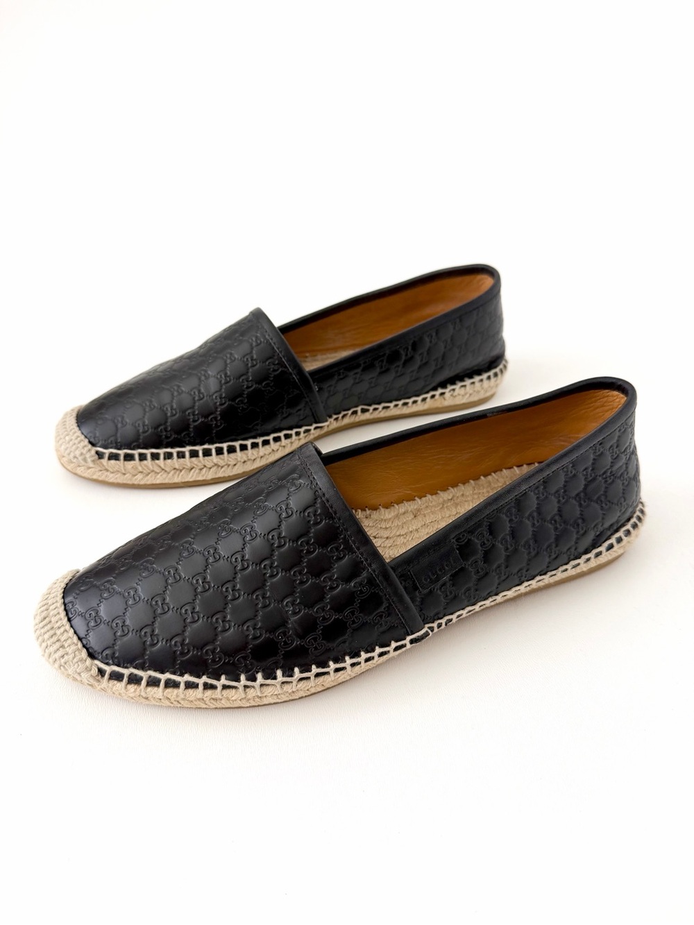 GUCCI | Micro GG Guccissima Monogram Leather Espadrille Flats Black EU 40